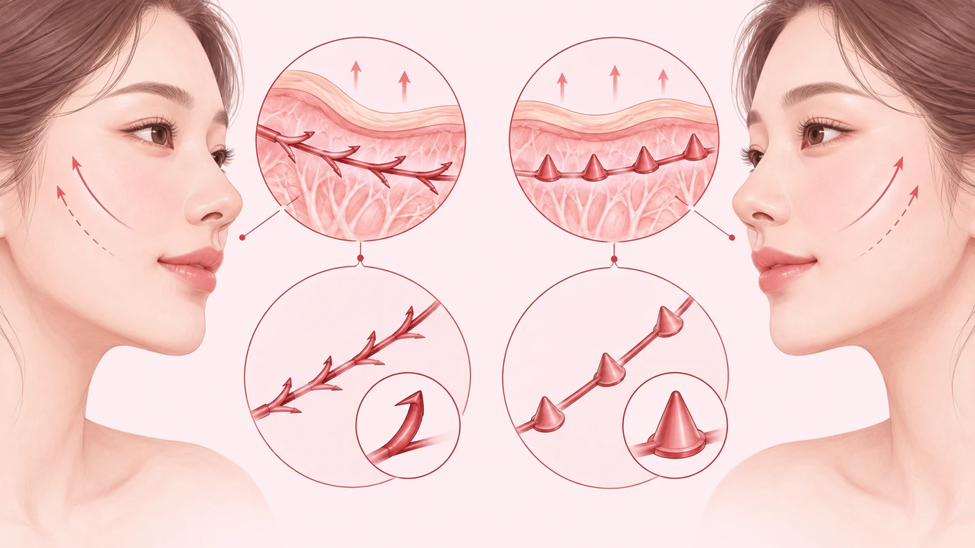 얼굴 실리프팅 재료가 하나의 정답이 아니라 얼굴 상태에 맞춰 고르는 선택지라는 개념을 보여준다.