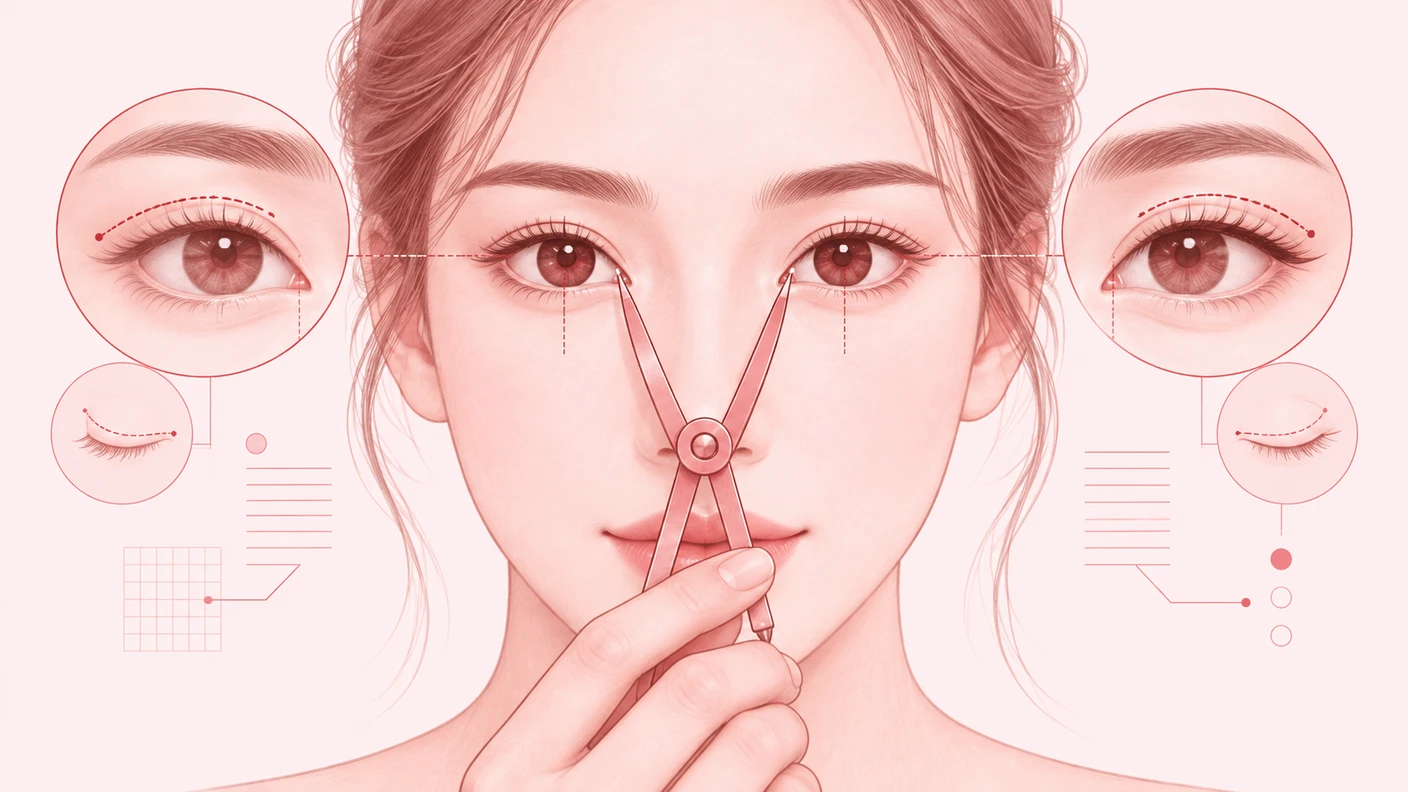 눈재수술 결과에서 라인 높이보다 좌우 균형과 눈매 흐름이 중요하다는 개념을 보여주는 장면