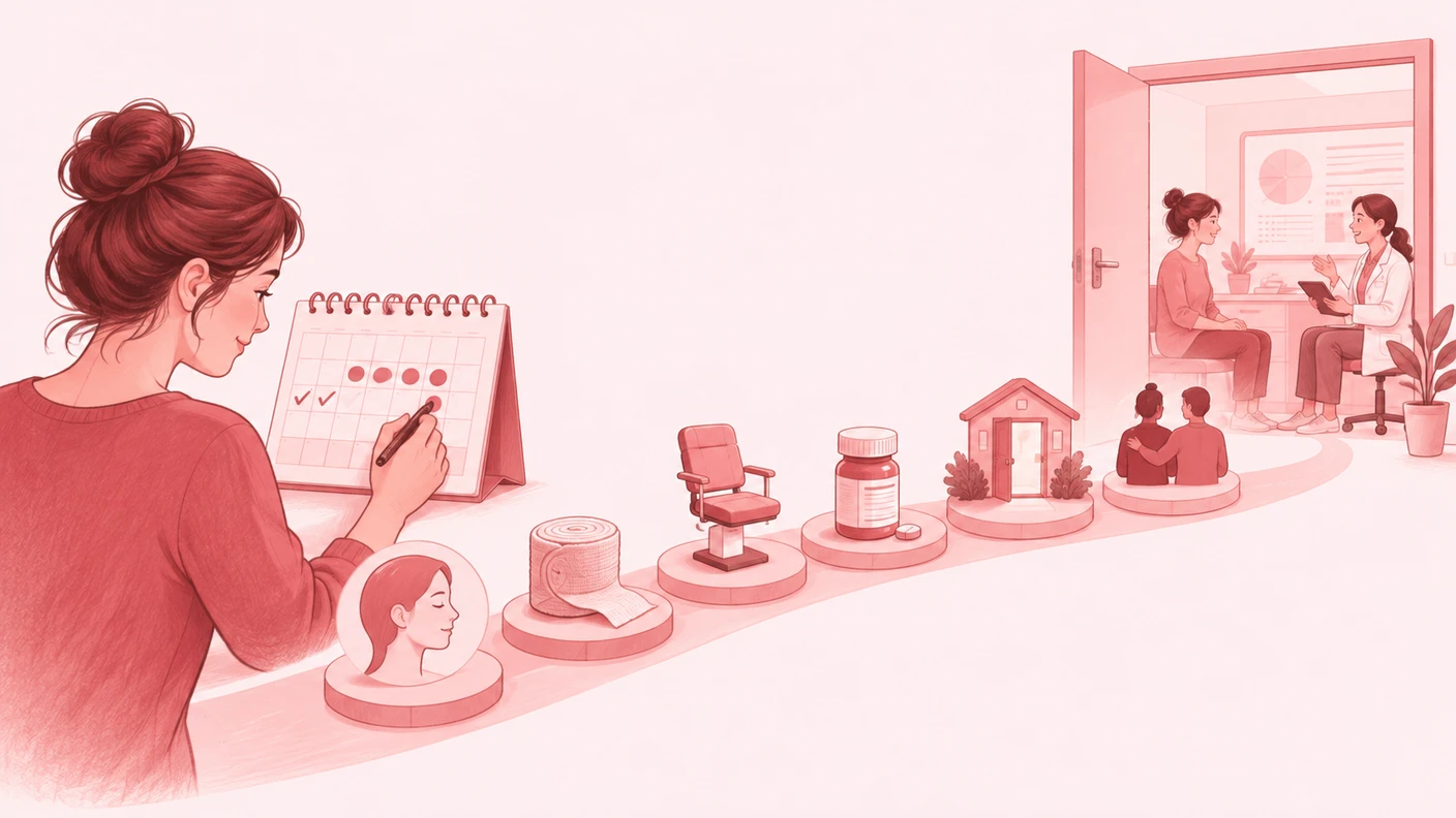 수술 전 일정, 복용약, 보호자 동행, 내원과 사후관리까지 안면거상 비용 상담 전에 준비할 내용을 상징한 이미지